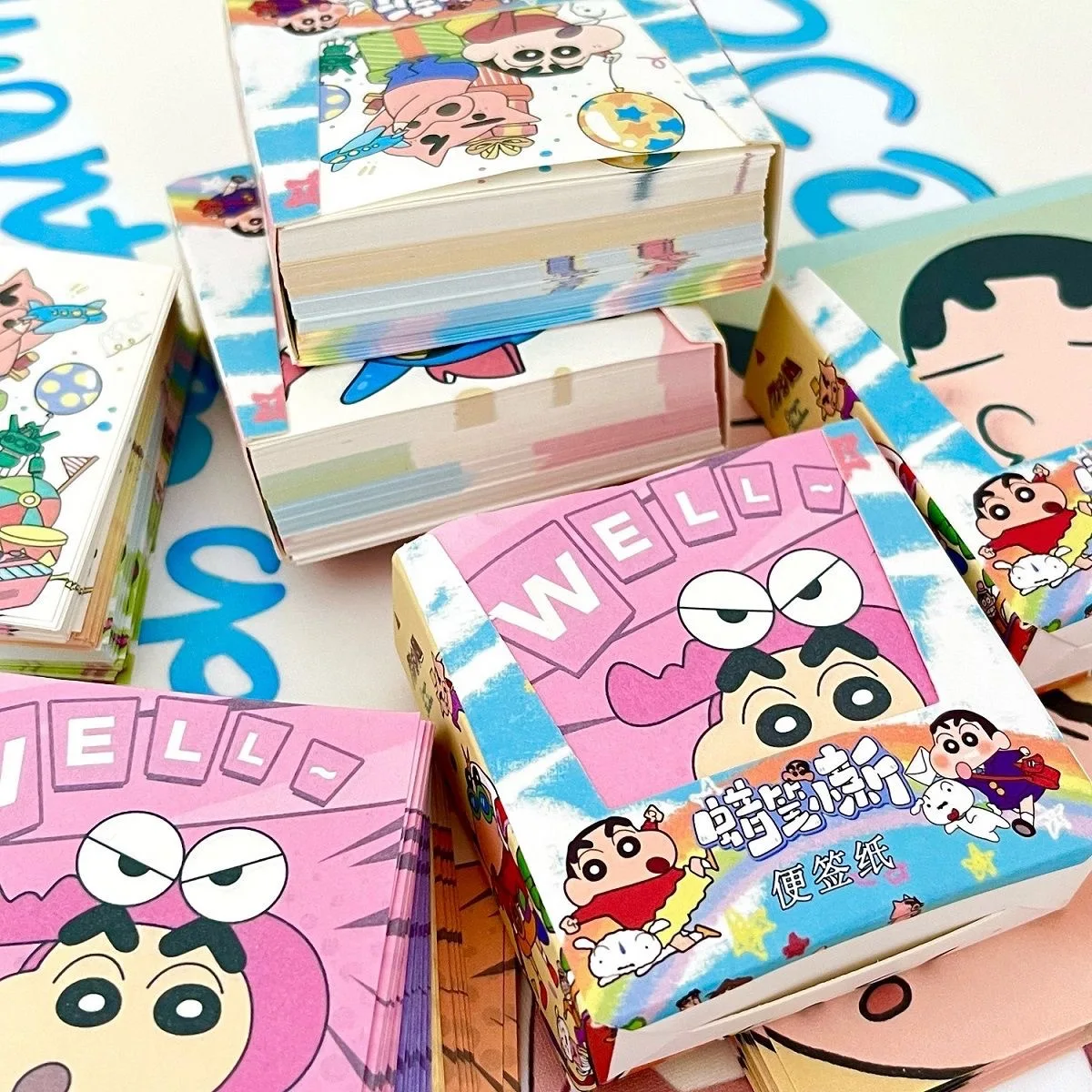 Desenhos animados Crayon Shinchan Boxed Note Paper, Cute Students' Handbooks, deixe um recado, papel dobrado à mão, atacado, 1000 páginas