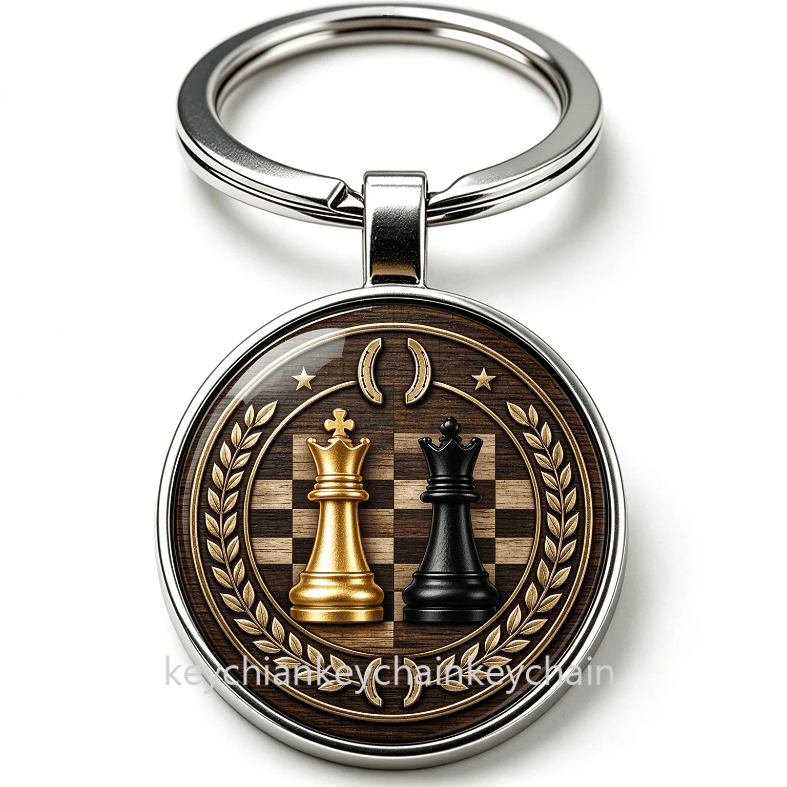 Chess king queen Round Keychain Keyring Bag Charm Gift