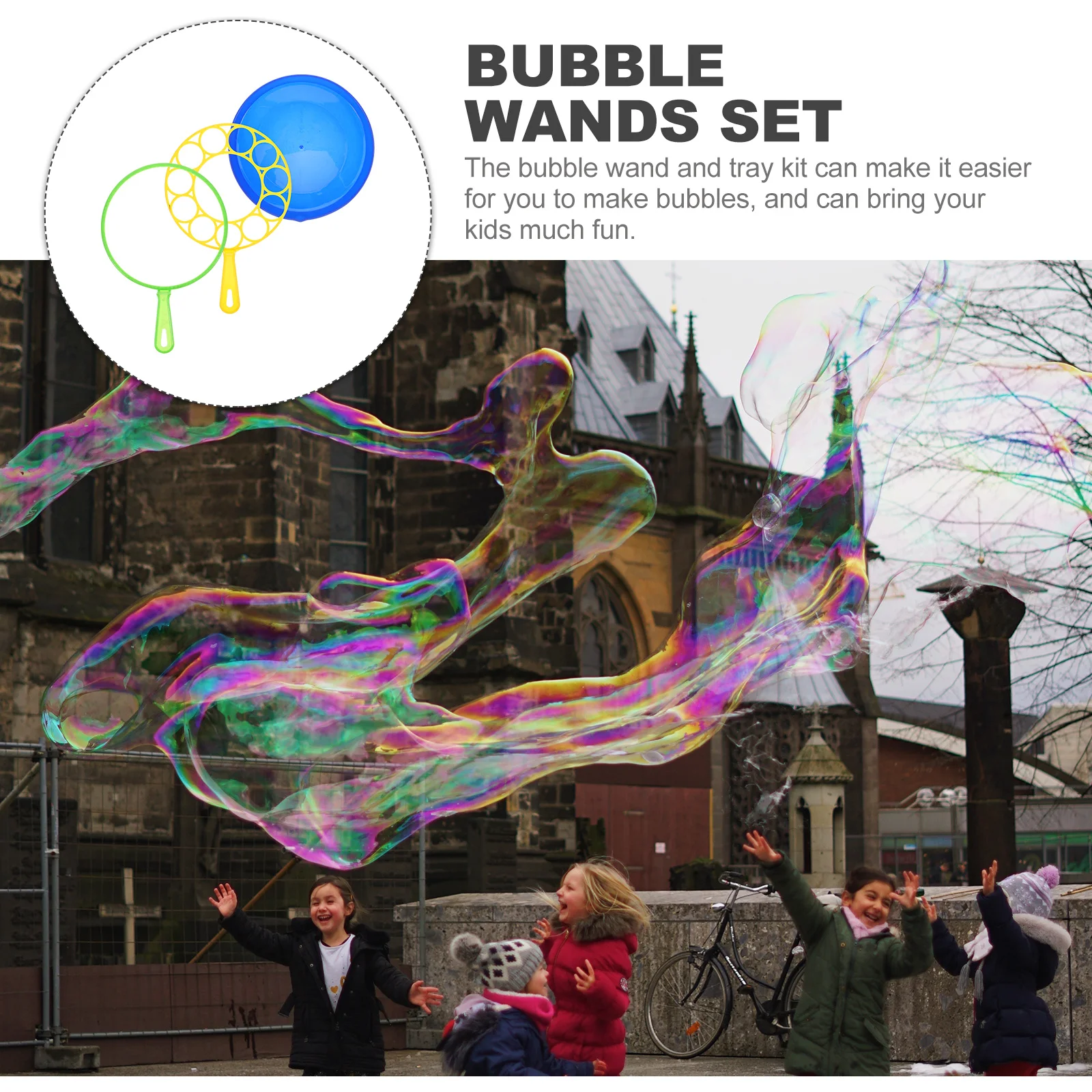 Zestaw do robienia baniek mydlanych z tacką, różne rozmiary otworów, zabawa na świeżym powietrzu dla dzieci, zabawka do robienia baniek z tacką.