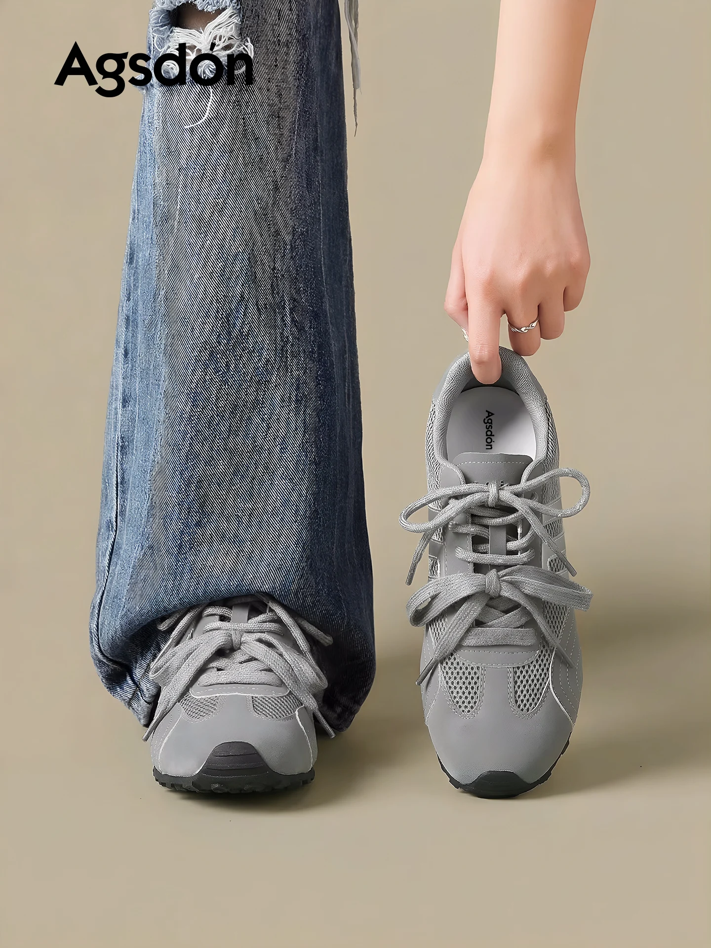 

Женские спортивные кроссовки Agsdon серебристо-серого цвета с толстой подошвой, новинка лета 2026 года, универсальные балетки Agan, ультрапопулярные спортивные туфли