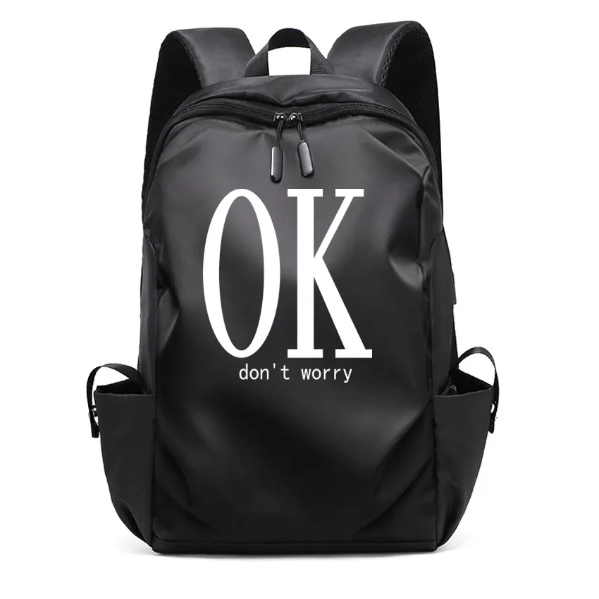 Waterproof Business Laptops Backpack Men Laptop School Bagpacks for Women's Cartoon OK Don't Worry Letter Pattern Print Rucksack