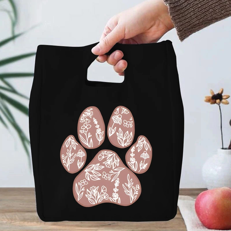 Peace Love Dogs Pattern Cooler Lunch Box Portable Insulated Canvas Lunch Bag Thermal Food Women Kids Funny Dog Paw Lunch Bags