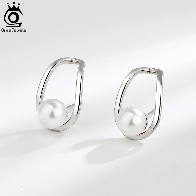 ORSA JEWELS Real 925 Sterling Silver Shell Pearl Stud Earrings for Women Handmade 18K Gold Earrings Jewelry Birthday Gift APE66