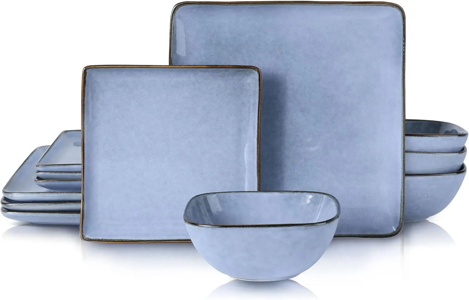 

Square Plates and Bowls Sets, 12-Piece Stoneware Dinnerware Sets for 4, Reactive Glaze Dish Set, Chip and Scratch Resistant, Mic