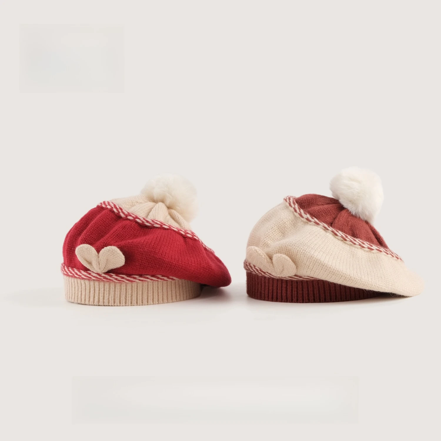 

2-6 Year New Autumn Winter Pompom Ball Knitted Baby Hat Fashion Girls Beret Warm Hat with Rabbit Ear Outdoor Kids Beanies Cap