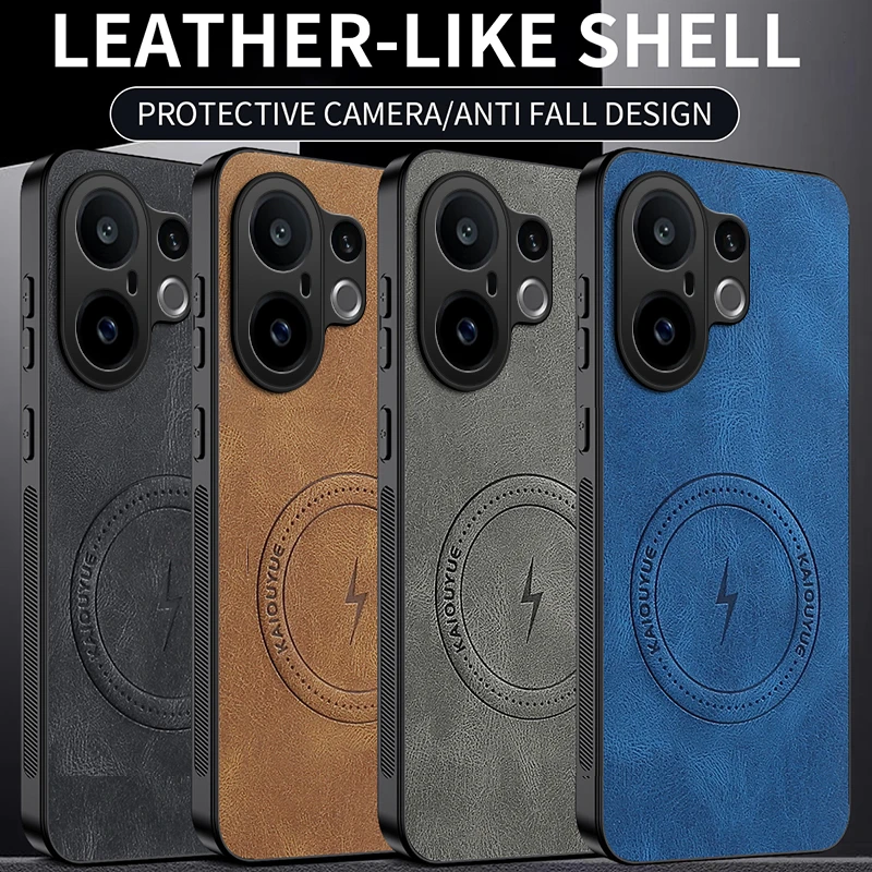 حافظة مغناطيسية لهاتف Vivo X200 FE حافظة MagSafe Napa محكم PU أغطية جلد سيليكون لهاتف Vivo X 200 FE 5G S30 Pro مصد صغير