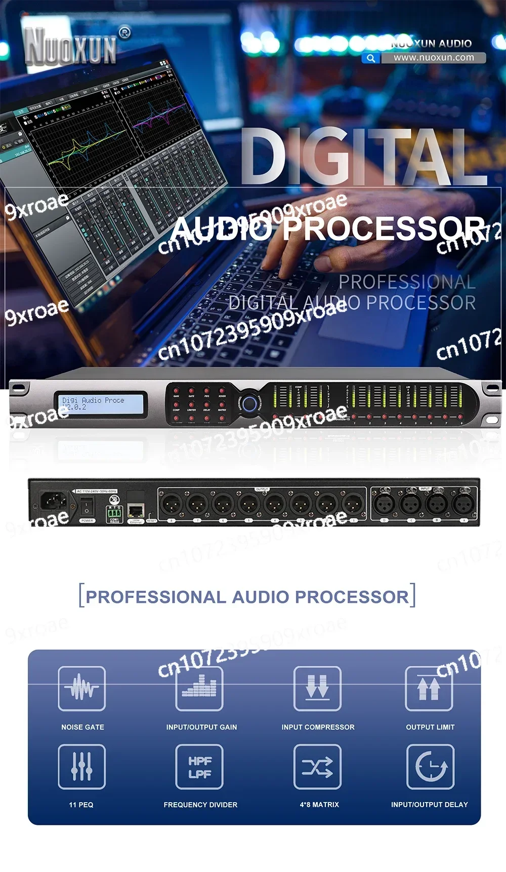 Professional Audio Digital Speaker Processor Speaker Management System 4in 8out Dsp Audio Processor