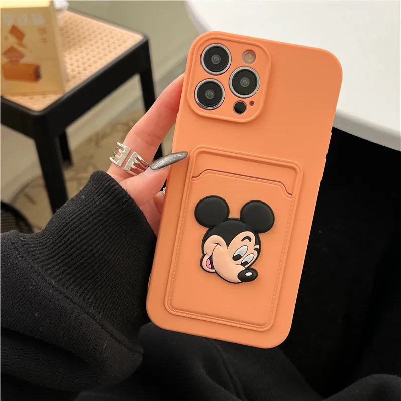 friend Mickey Minnie Card Holder Slot Wallet phone case for iphone 13 12 14 15 Pro Max 11 X Cute cartoon soft back cover