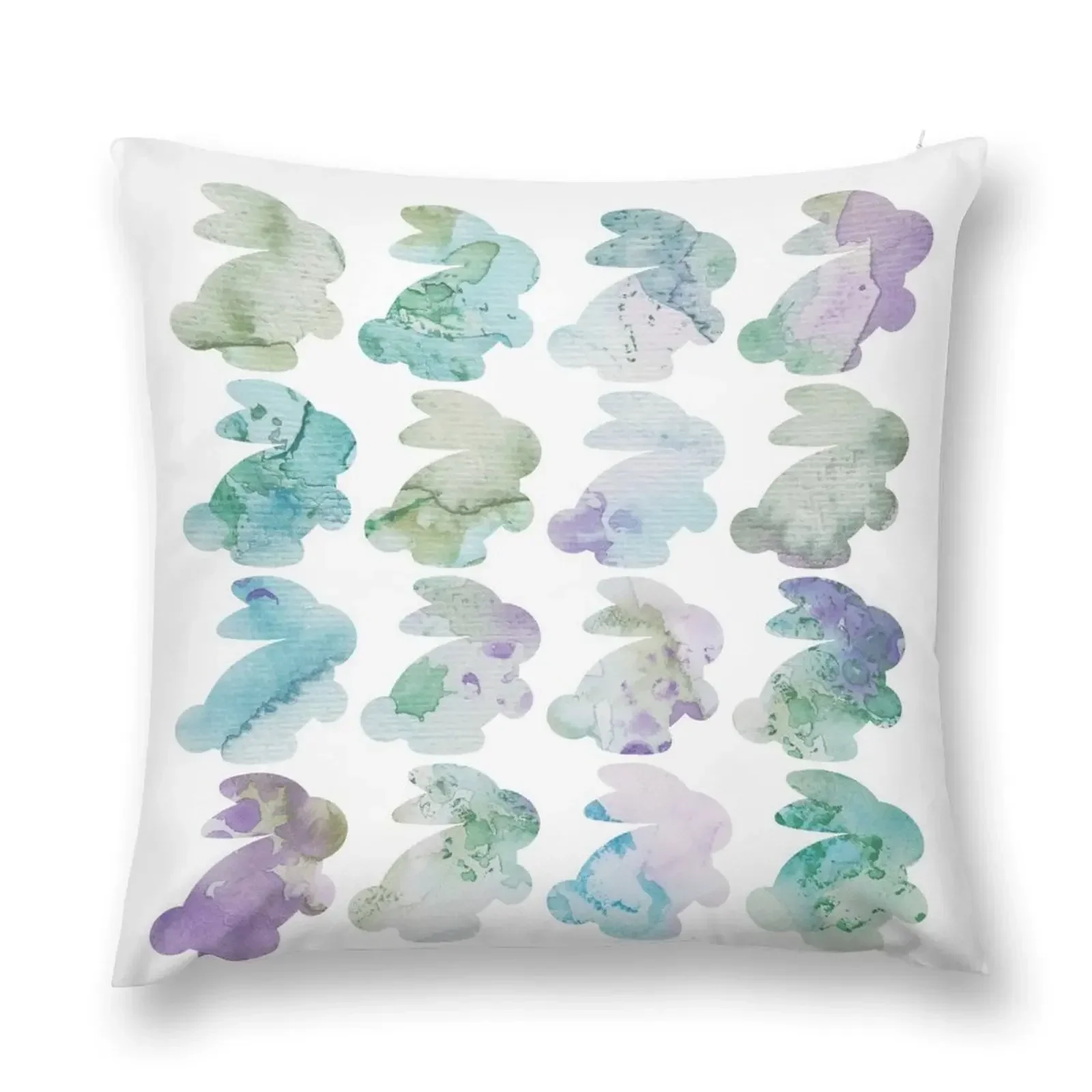 

Watercolor Easter bunnies in spring colors Throw Pillow Pillow Cover Pillowcase Cushion pillow