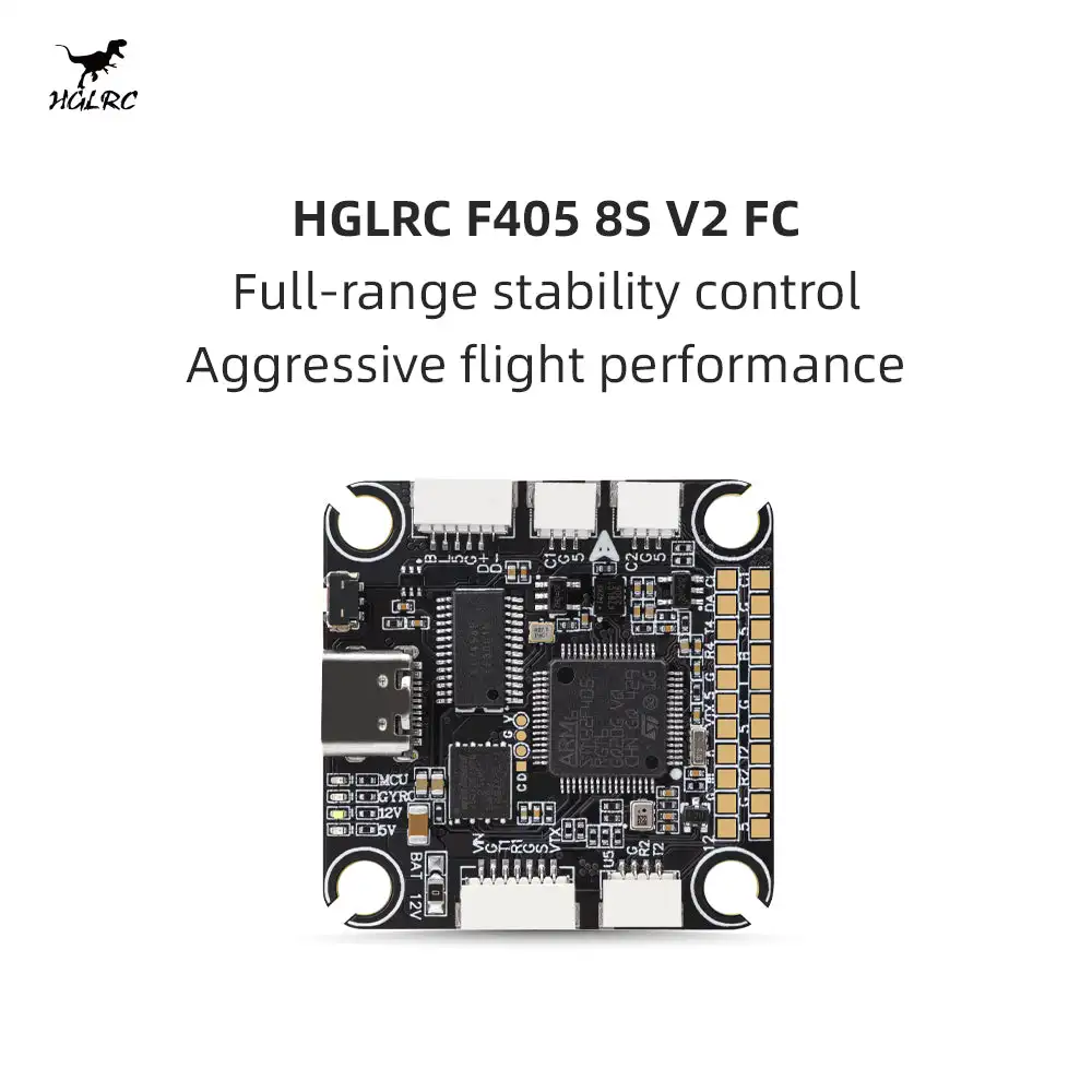 HGLRC F405 8S V2 Flight Controller, F405 ICM42688 Gyro 2-8S LiPo Plug-and-Play FPV FC with Built-in Barometer & 16MB Blackbox