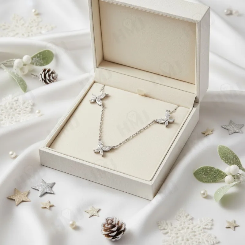 2.4캐럿 목걸이 나비 모양 마퀴즈 컷 모이사나이트 D 컬러 VVS1 클라리티 925 스털링 실버 생일 선물 쇄골 체인