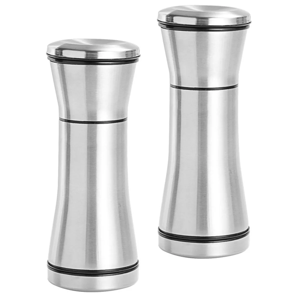 

2Pcs Stainless Steel Pepper Salt Grinding Tool Manual Grinder Kitchen Pepper Mill Salt Shaker for Home Restaurant