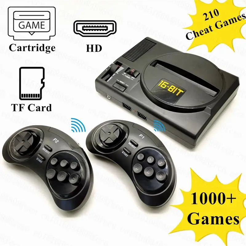 New Wireless HD Retro TV Video Game Console For Genesis For MegaDrive 16 Bit Games Support TF Card&Cartridge with 1000 Games