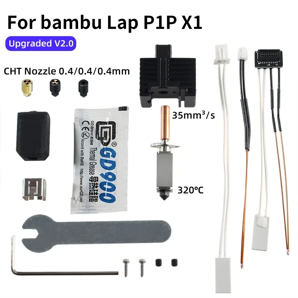 

Hotend For Bambu Lab X1 P1P Carbon Bi Metal Heatbreak CHT NOZZLE Hard Steel Nozzle Thermistor Fit Bamboo Bambulabs P1P P1S