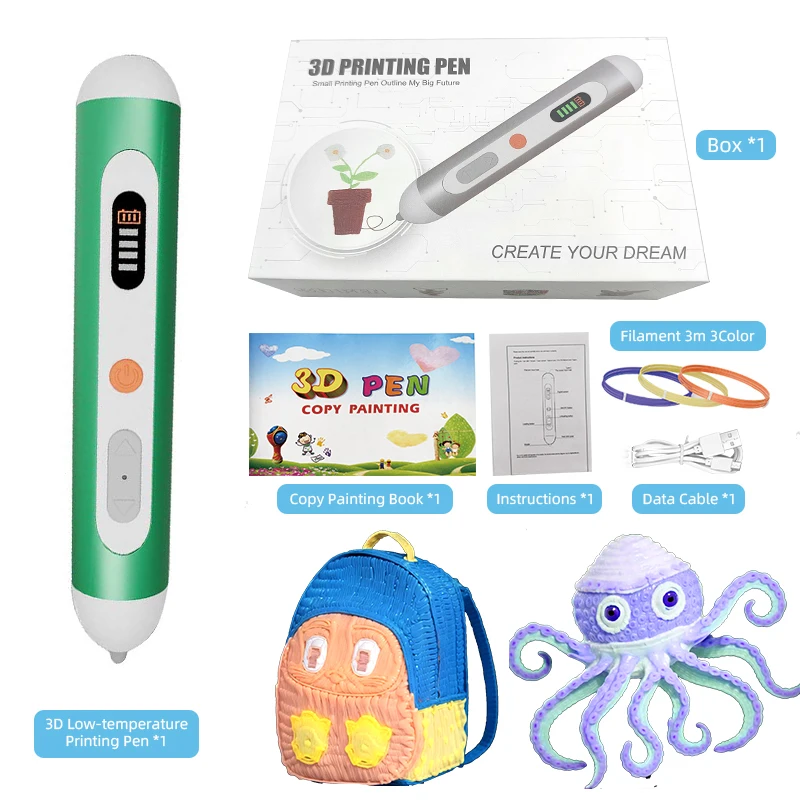 

Новая низкотемпературная ручка для 3D-печати с 9-метровой нитью PCL, включая книгу с шаблоном, кабель для передачи данных, креативную продукцию для рисования своими руками