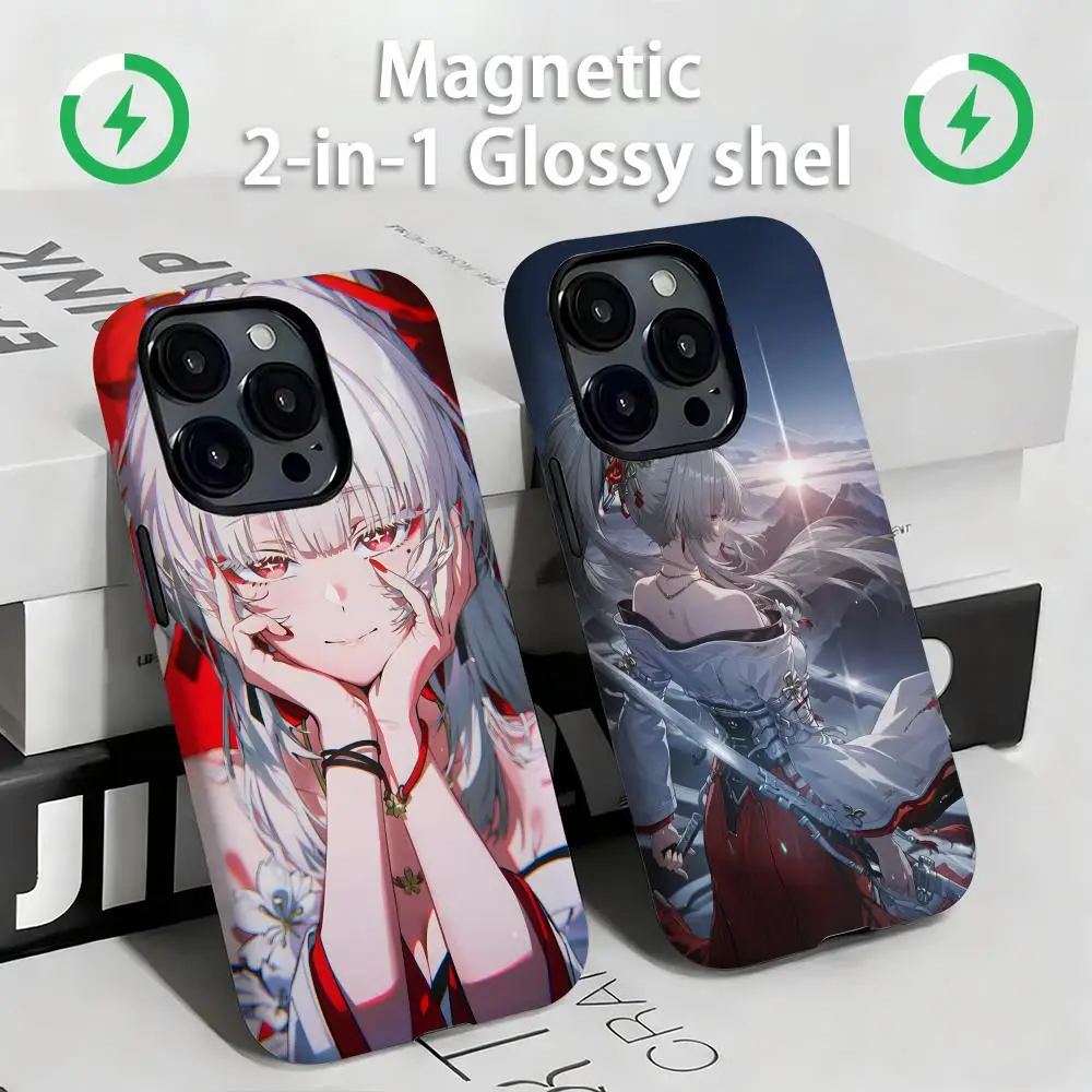Wuthering Waves Hiyuki Phone Case Magnetic 2-in-1 Glossy shell For iPhone17 16e 16 15 14 13 12 11Pro Max Plus
