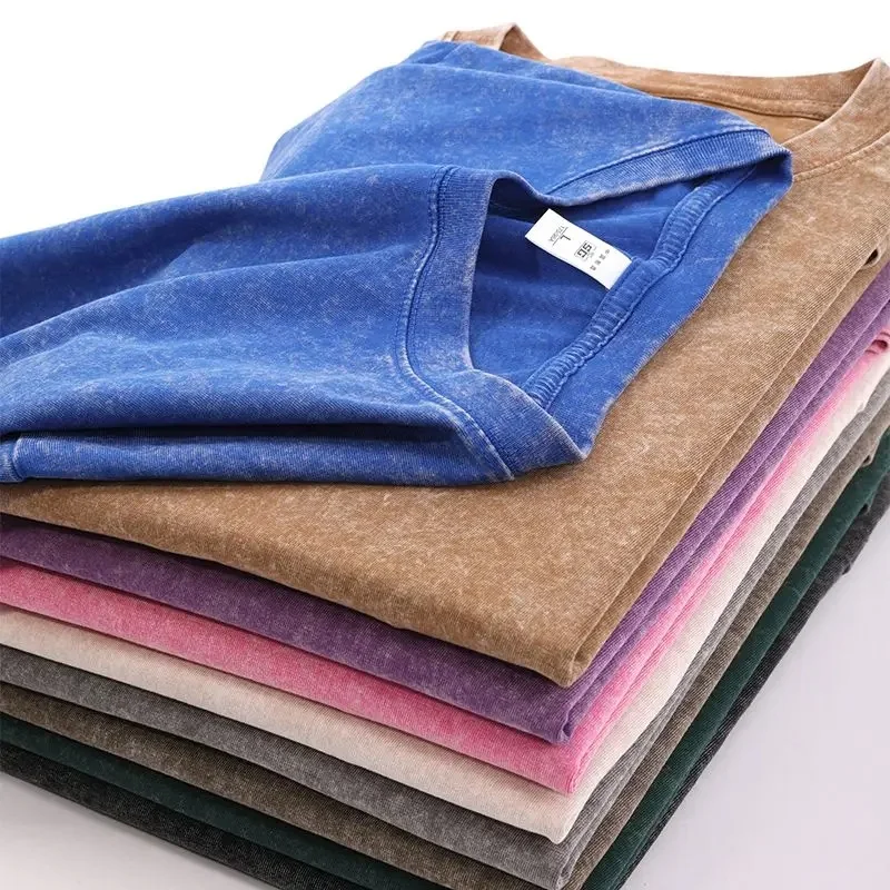 

Men's Summer T-shirt 350G Heavy Cotton Vintage Washed T-Shirts Oversized Short Sleeve Loose Streetwear Short Sleeve Tops Tee