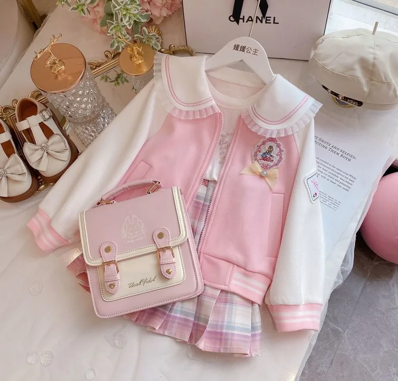 

autumn Teenage girls clothes set Korean cotton coat+Pleated skirt 2pcs kids baby suits Children school outfit fille ensembles