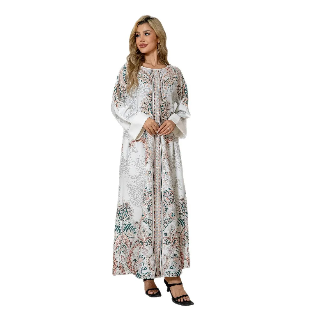 

Ближневосточный халат, женское длинное платье, мусульманское платье-халат, темпераментное платье с круглым вырезом и принтом Abayacw35519