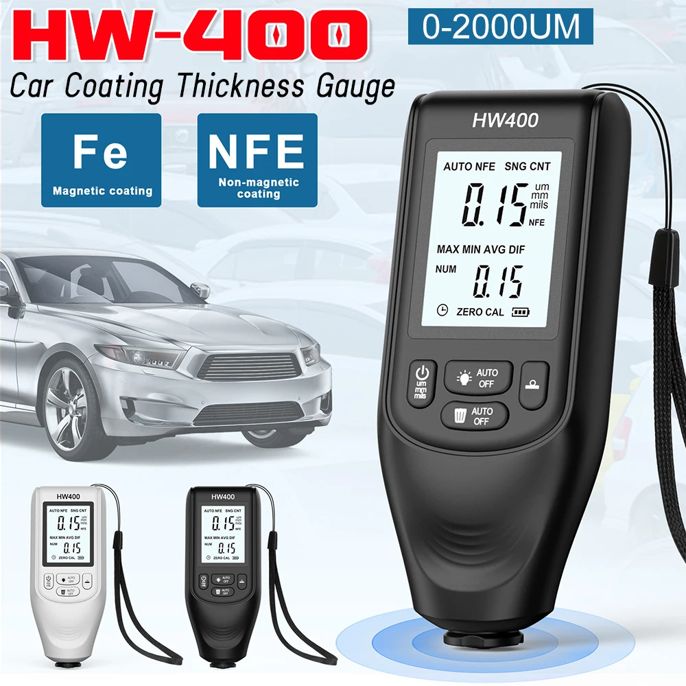 HW400 Car Paint Coating Thickness Gauge 0-2000UM High Precision Vehicle Paint Film Thickness Tester Meter толщиномер для авто