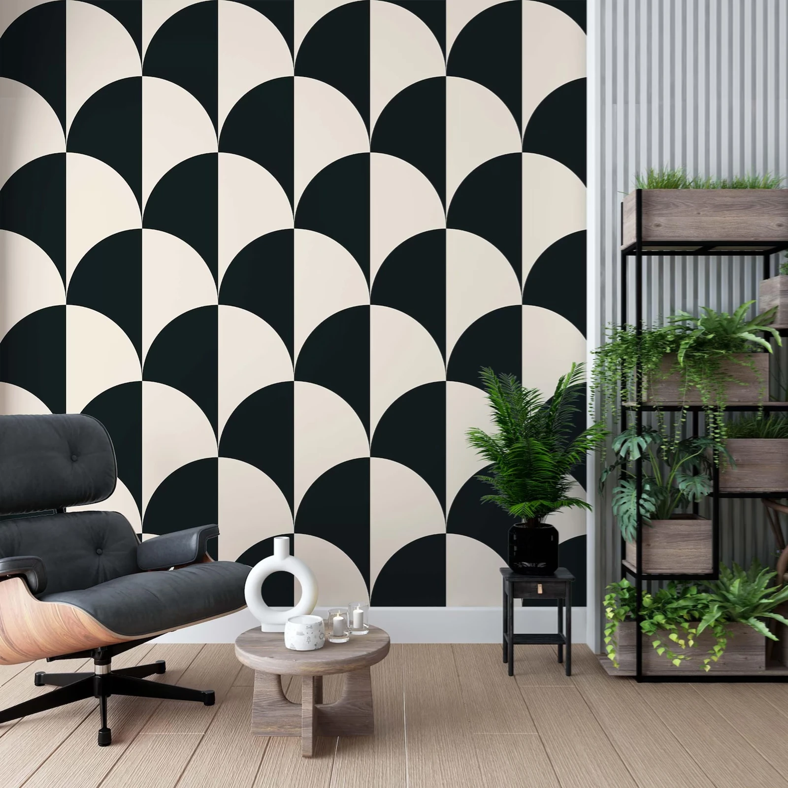 ورق جدران نصف قمر كريمي وأسود هندسي لتزيين الحائط، ورق جدران قابل للإزالة وقابل للتقشير واللصق، ورق جدران بسيط مجاني من مادة PVC