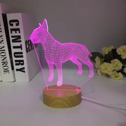 Wooden Bull Terrier Dog 3D Lampen 7 Colors USB Night Lamp LED for Kids Birthday Creative Bedside Decor Gift Free Dropshipping