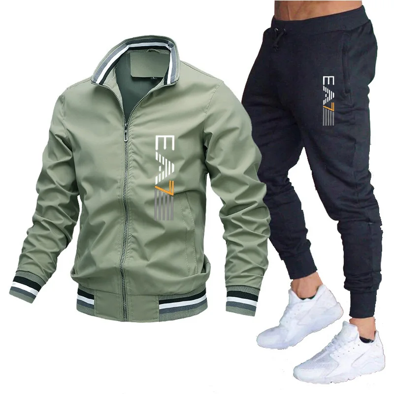 Conjunto de ropa deportiva atlética a prueba de viento para hombre, chaqueta y pantalones, traje de gimnasio, conjunto de chándal activo, Conjunto