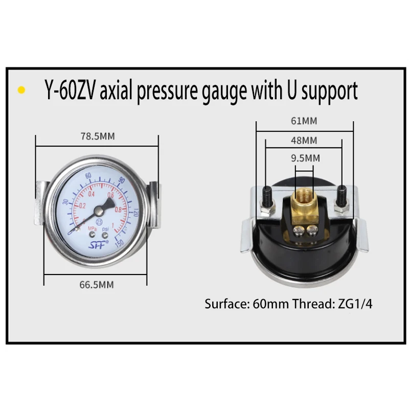 Pneumatisches Luftdruck-Y-40 50 60ZU Axial-SFF-Manometer mit Halterungsmontage – Detail 7