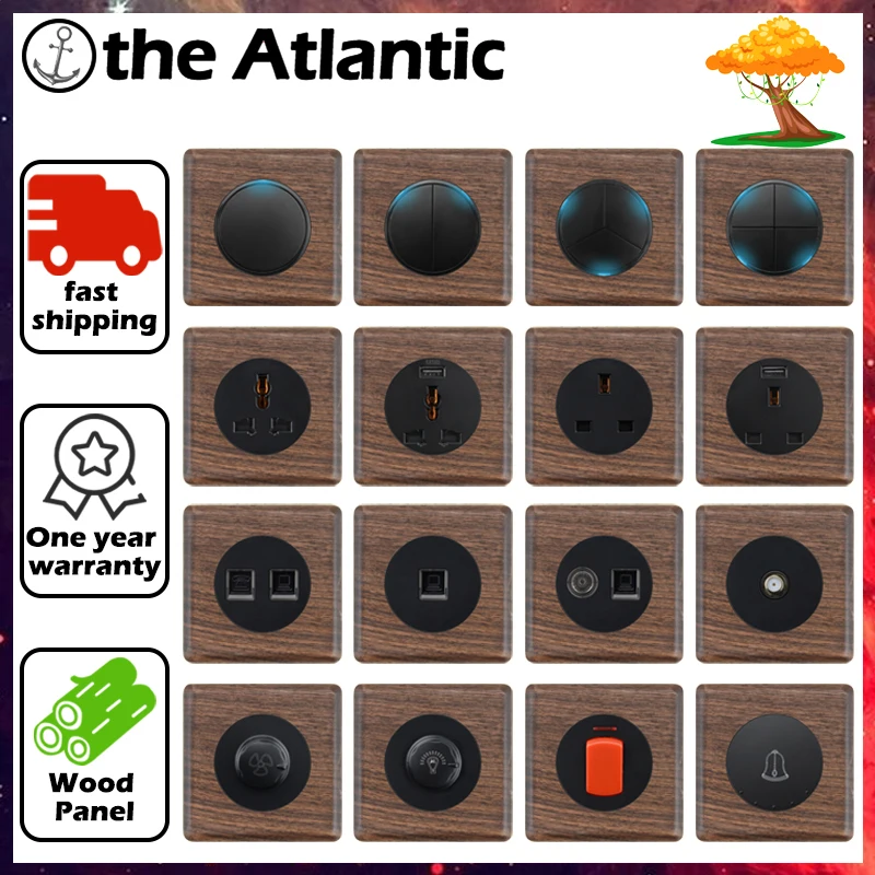 

13A UK Socket With USB For Malta Ireland Light Switch With LED Power Socket Black Walnut Wood Retro Style Electrical Outlets