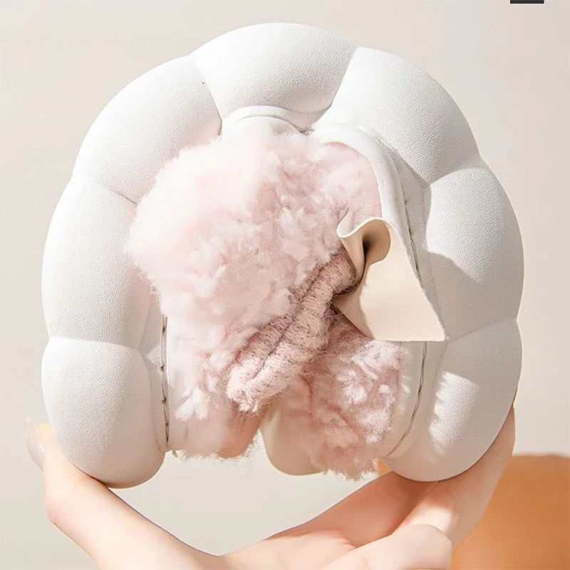 Pink Bowtie Furry Fur Slippers for Women Winter 2026 New Thick Platform Soft Sole Home SlidesWoman Warm Plush Fuzzy Indoor Shoes - view 2