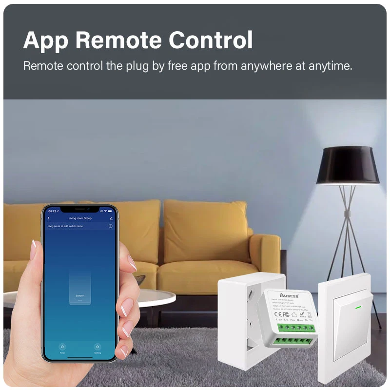 Aubess 16A Tuya WiFi DIY Smart Switch Power Monitor 2-way Control Smart Home Automation Via Alexa Google Home Alice Smart Life