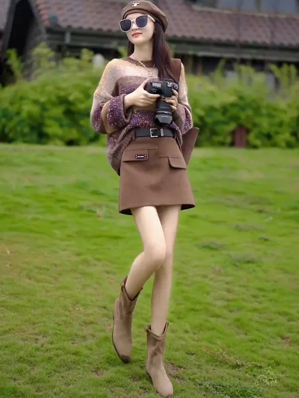 

Полосатый трикотаж, женский осенне-зимний модный базовый слой, красивый вязаный свитер Sli, повседневный свободный крой