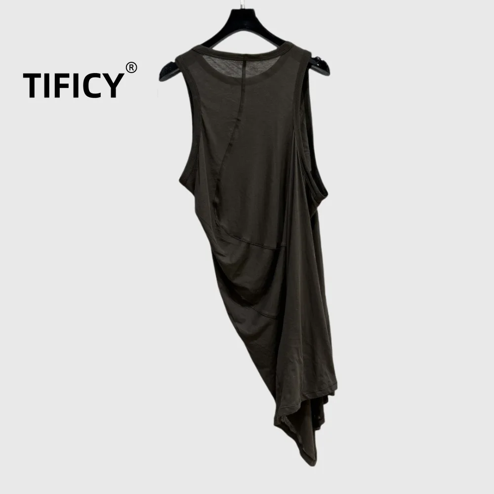 High Street Dark Ro High Street Tanks Tees Tops Men's  Asymmetric Drop Tank Versatile High Street Dark Style Tank