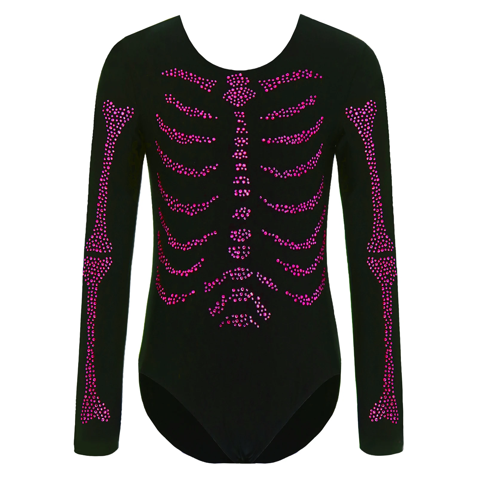 

Boys Girls Shiny Rhinestones Skeleton Cosplay Costume Crotch Press Button Halloween Themed Party Skeleton Bodysuit Jumpsuit