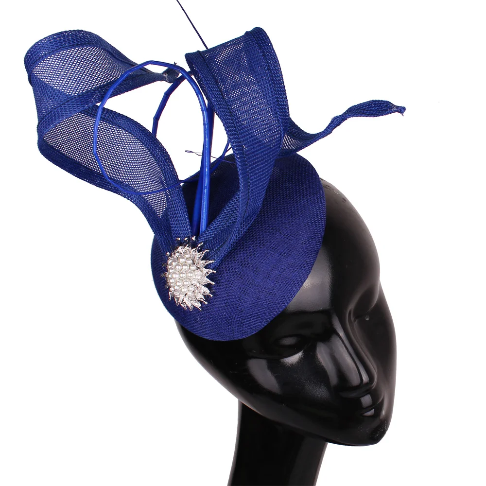 Elegant Royal Blue Fascinators Hat Ladies Wedding Millinery Headbands Women Derby Headdress Party Show Event Hair Accessories