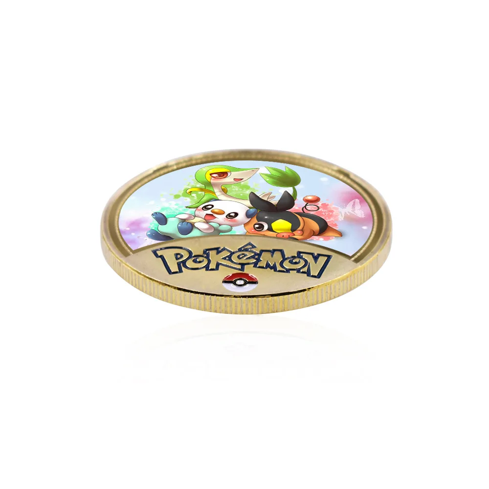 Pièces de monnaie Pokémon dorées en métal Pikachu, carte Pokémon en métal Pikachu, jeu rond, carte commémorative, carte de collection de médaillon, jouets animés