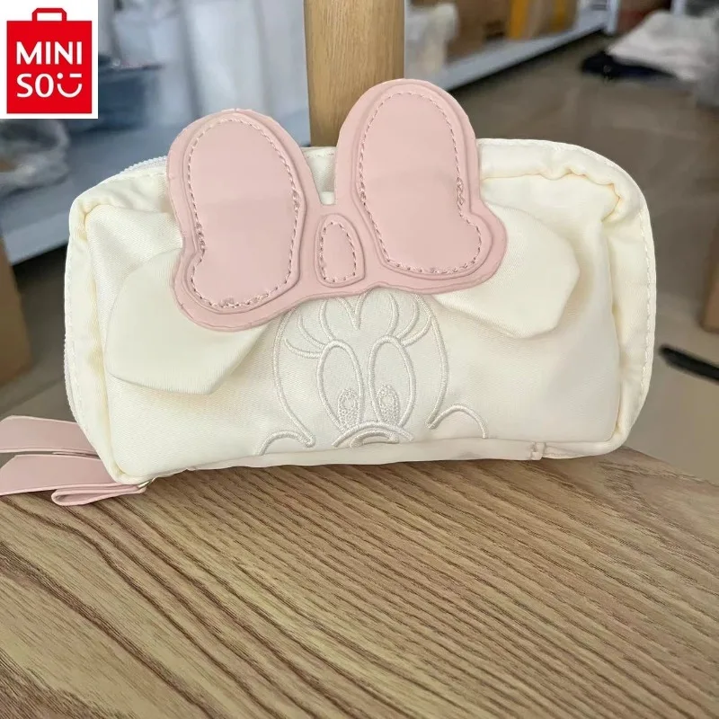 MINISO 디즈니 만화 미니 더블 레이어 스토리지 메이크업 가방, 학생 달콤하고 귀여운 체인지 허리 가방