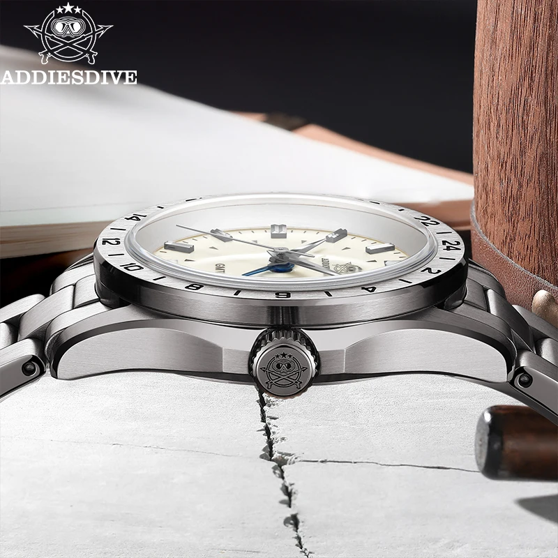 ADDIESDIVE 新しい高級 GMT 515-24H メンズアナログ腕時計サファイアガラスステンレス鋼ダイバーズウォッチメンズ 200 メートルメンズクォーツ時計
