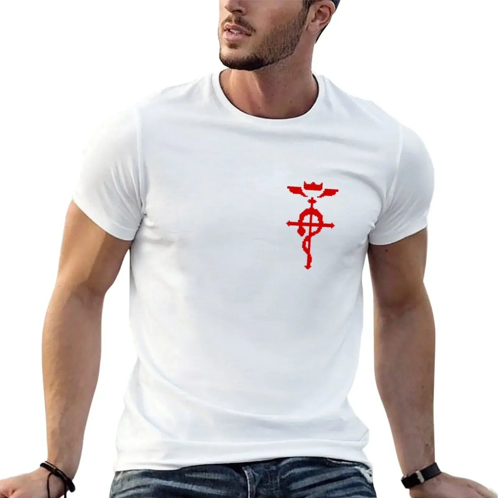 

Fullmetal Alchemist Logo Red T-Shirt anime heavyweights t shirt men 100℅ cotton