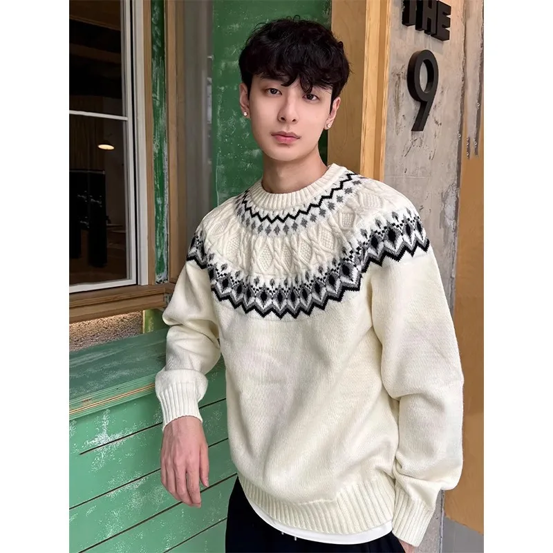 

Men's Rope Knit Basic Sweater, Soft and Comfortable Lazy Loose Knit Top for Autumn, Inner Layer