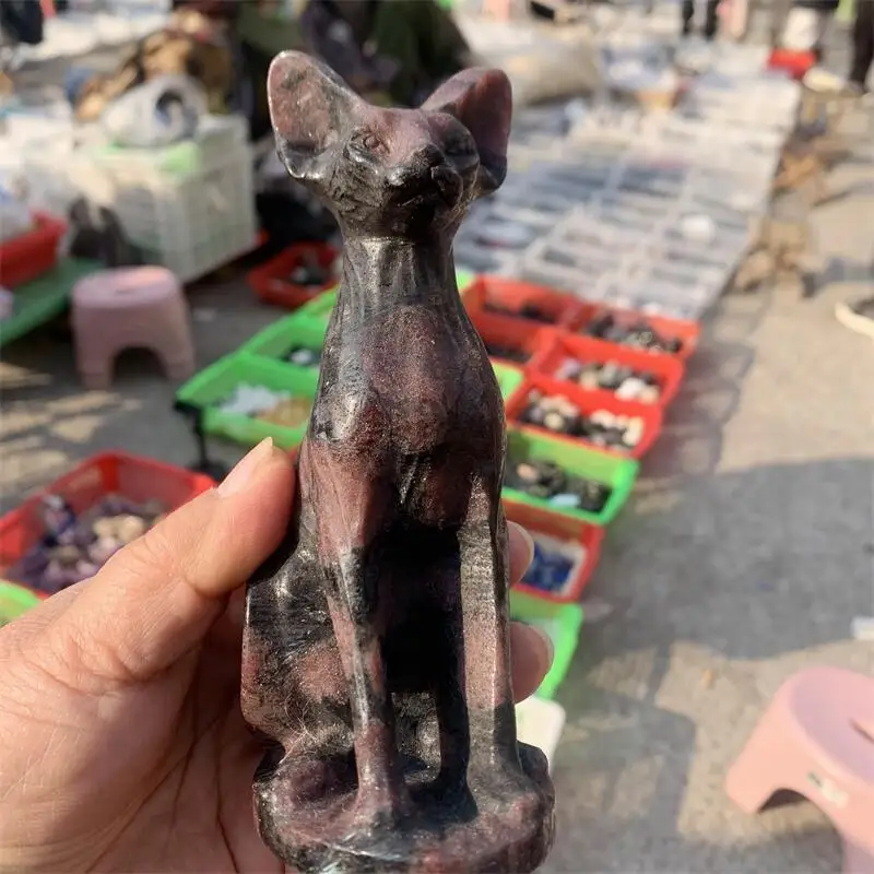 

15CM Natural Garnet Cartoon Cat Carving Crafts Cute Animal Fashion Home Decoration Birthday Present 1pcs