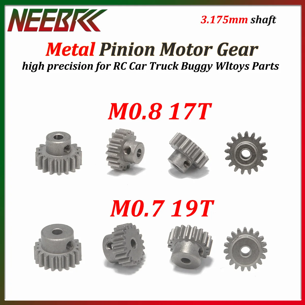 1/5/10PCS NEEBRC M0.7 M0.8 Metal Pinion Motor Gear 17T/19T 3.175mm High Precision for RC Car Truck Buggy Wltoys Upgrade Parts