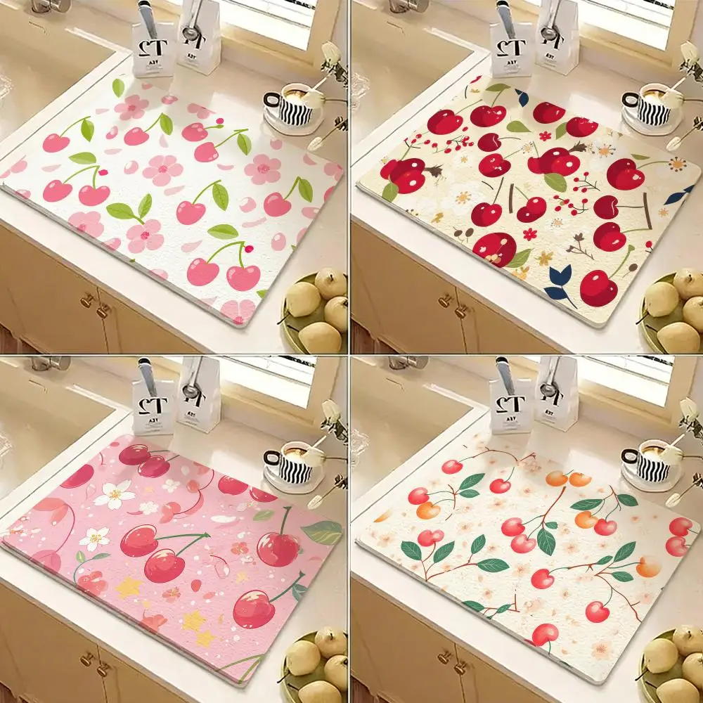 Cute Cherry Floor Mat Diatomite Floor Mat Fast Drying Odor Resistant Non Slip Bath Kitchen Mat