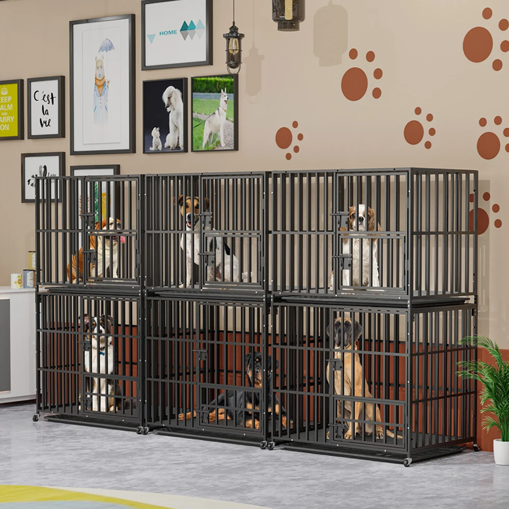 Factory Direct 2026 Oversized Stackable Dog Crate Heavy Duty Double Layer Dog Kennel Cage for Medium Large Dogs with Removable T