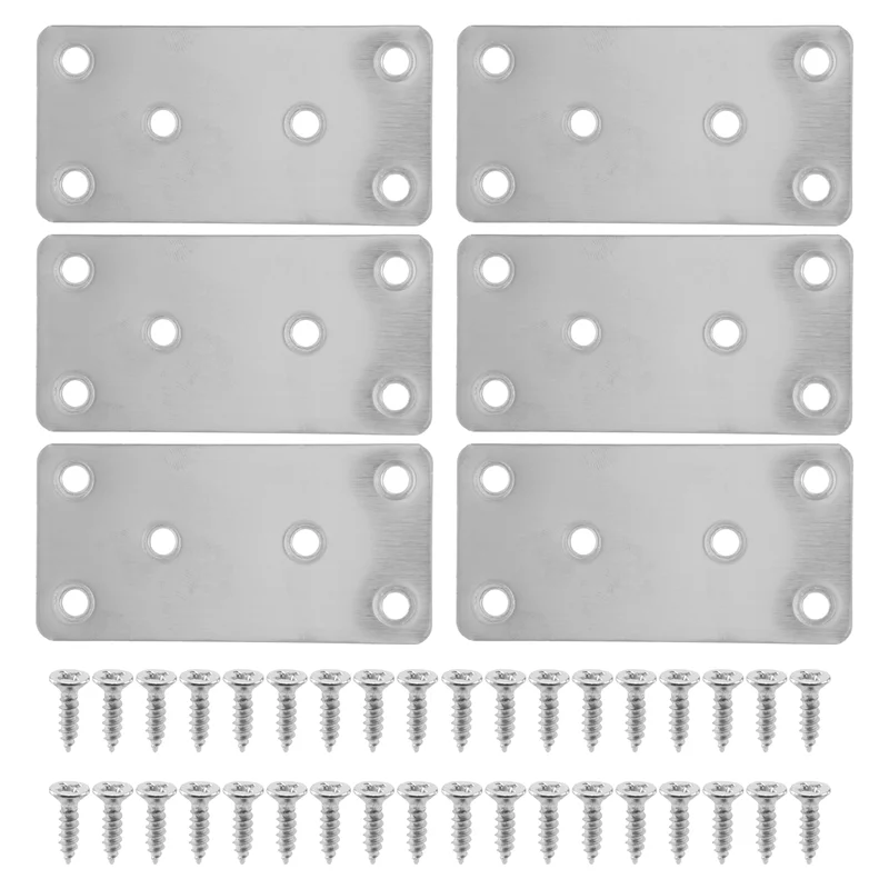 ABSS-6 PCS Mending Plates Straight Brace Brackets Heavy Duty Flat Bracket Stainless Steel Repair Plates For Furniture Wood