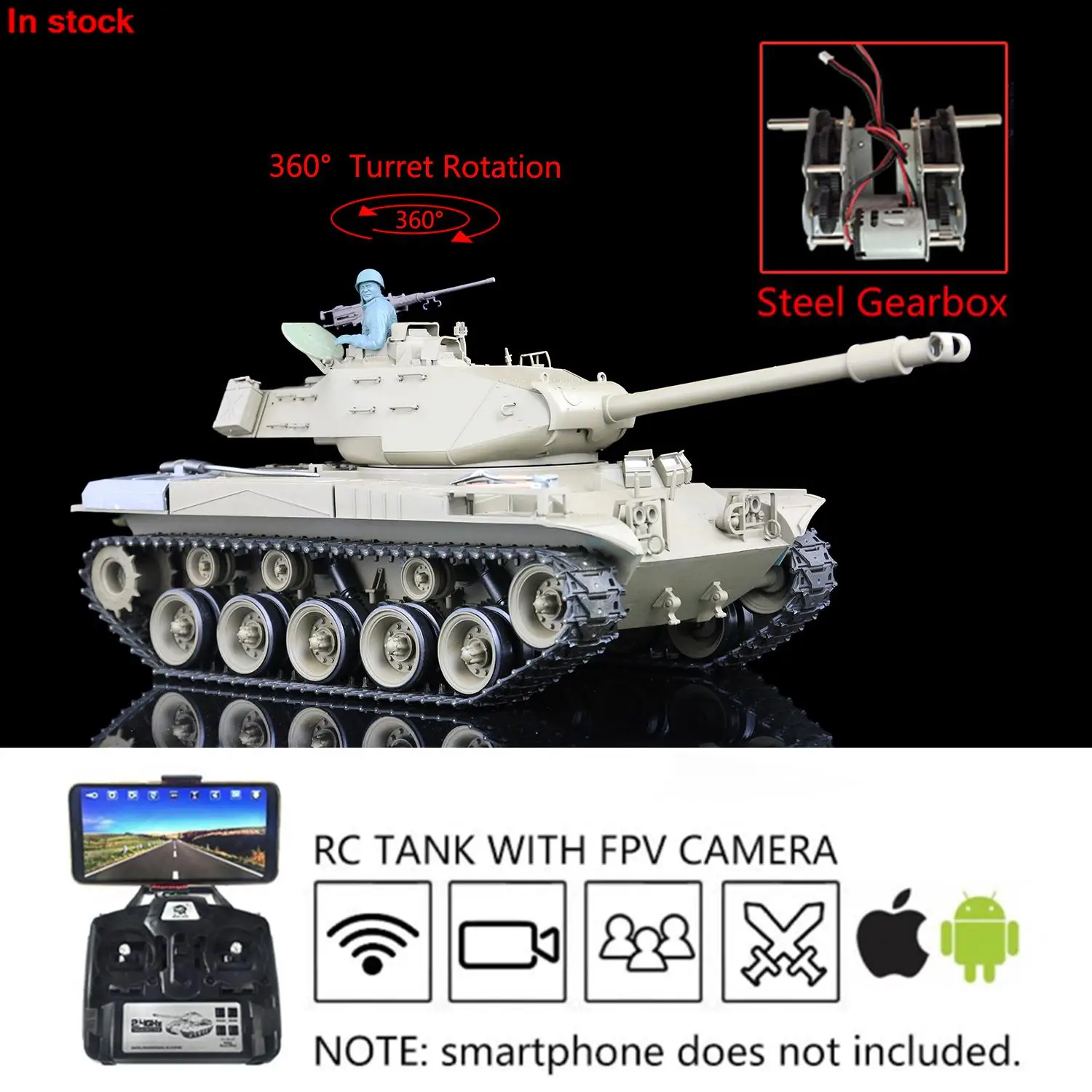 

HENG LONG 1/16 7.0 FPV Walker Bulldog RC Tank 3839 360° Turret Barrel Recoil Camera W/ Remote Controller Battery BB TH20336