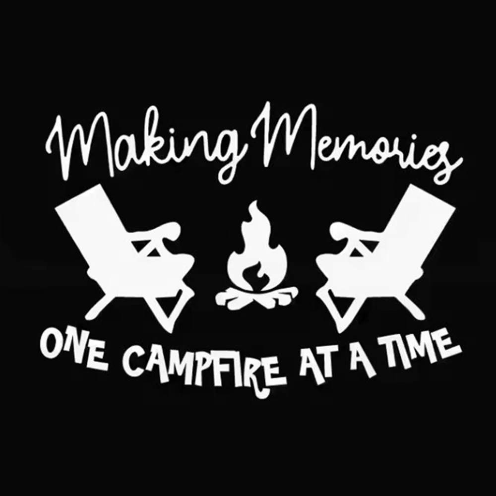 Campfire Memories Vinyl Decal, Outdoor Camping Scene Sticker for RV Camper Van Car Truck, Removable Quote Motivational Decor