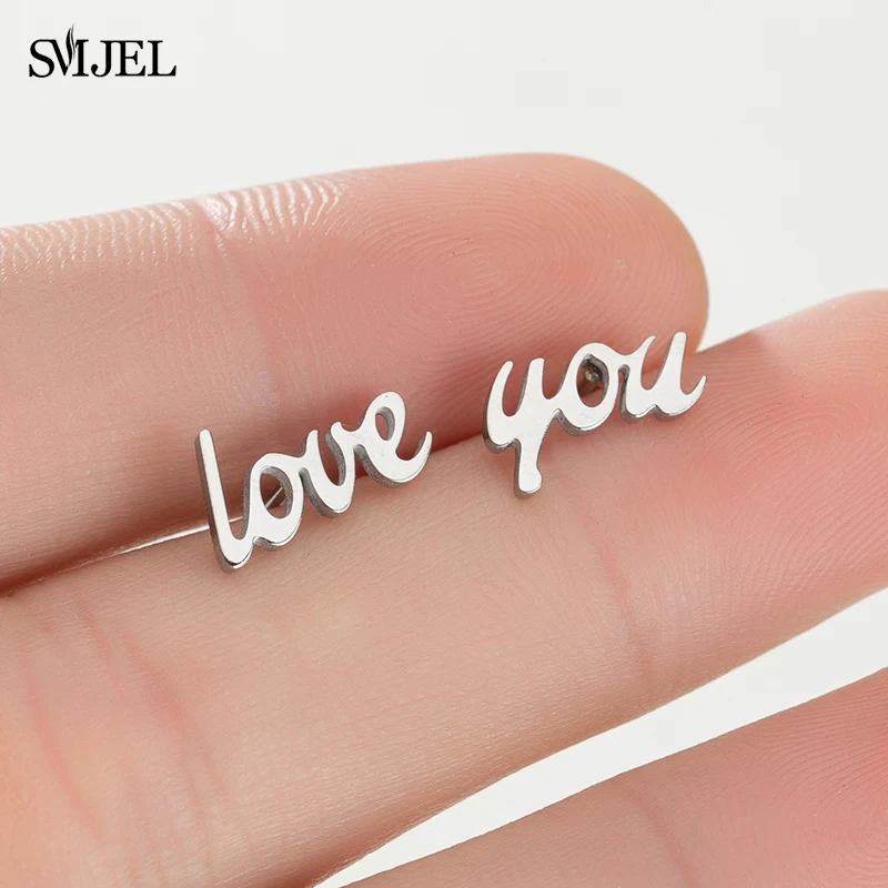 New Anime Word Love You Earrings Letter Love Symbol Stainless Steel Stud Earrings For Women Men Ear Piercing Wholesale