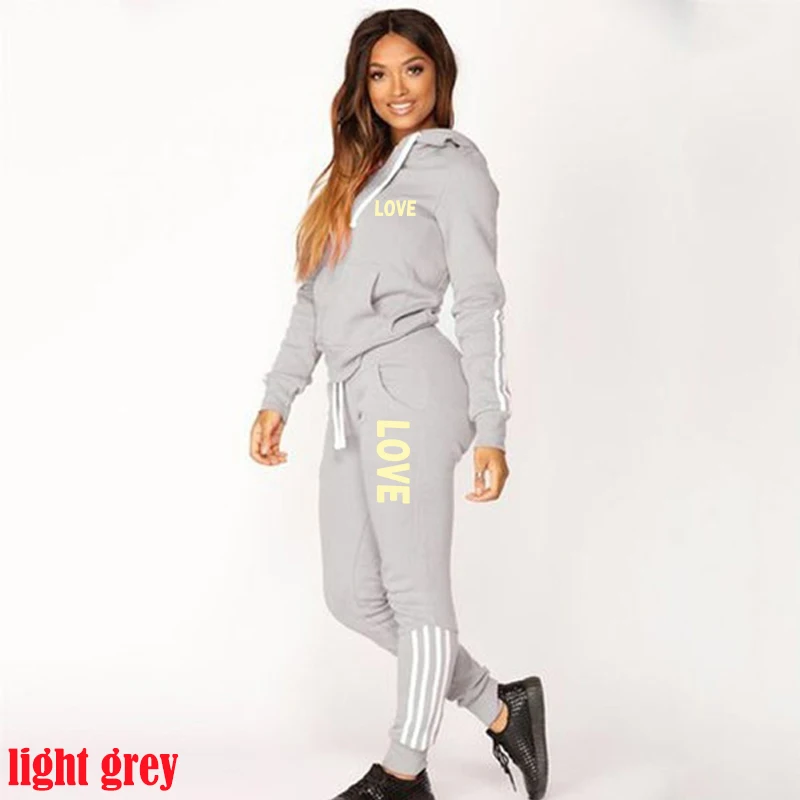 Fashion Love Letter Print Women Track Suits Sexy Sports Wear Jogging Suits Ladies Hooded Tracksuit Set  Zipper Hoodies Suit