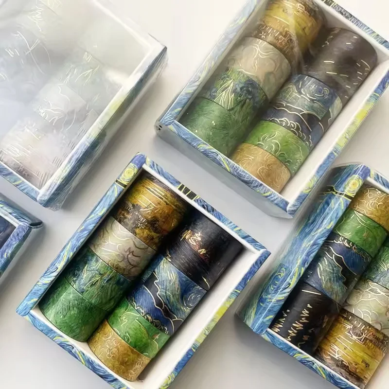 8 Rolls Starry Sky Oil Painting Decorative Tape Material Decorative Tape Magazine Decoration Tape Student Gift Tape